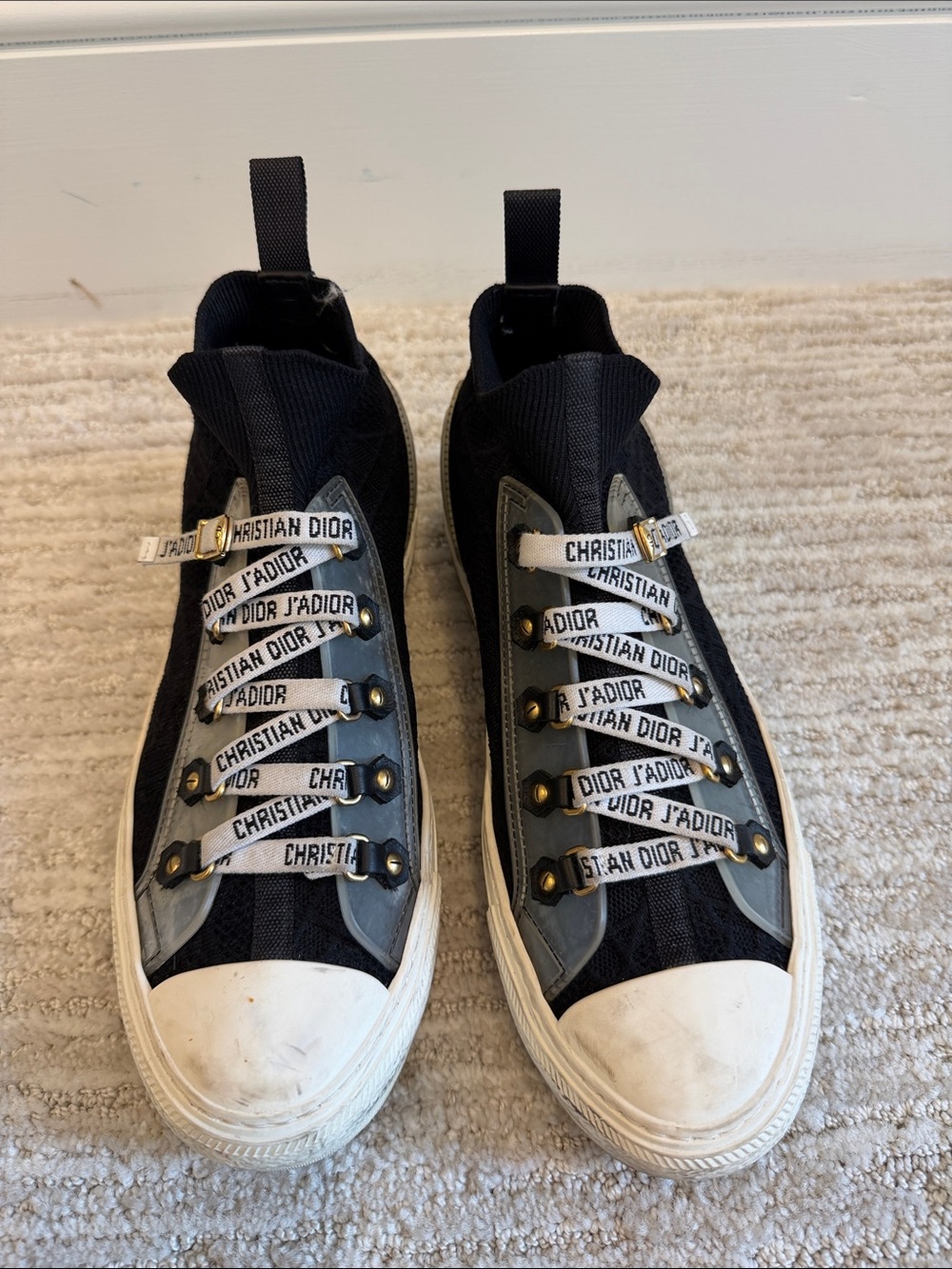 Dior Black and White Low-Top Canvas Sneakers with Branded Ribbon Laces